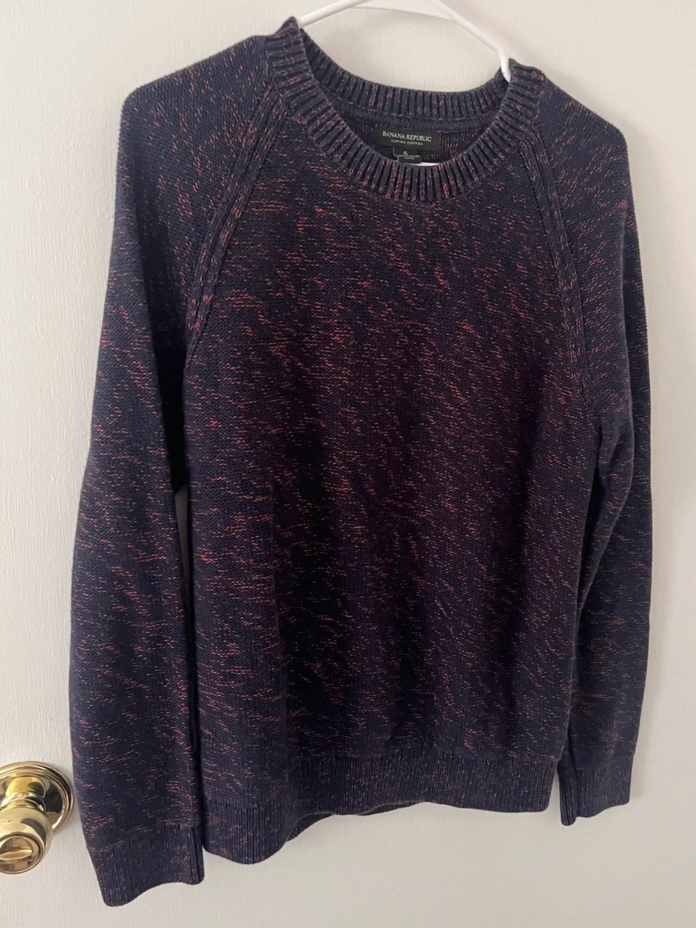 Banana Republic Men Supima Cotton Knit Sweater Marled Crewneck Navy Orange S